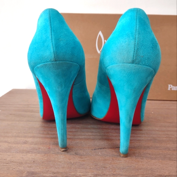 Christian Louboutin Riviera turquoise Ron Ron 100 suede red bottom heels 40/ 9 - Picture 7 of 12